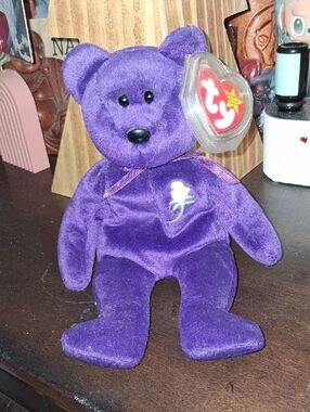 Ty Purple Velvet Princess Diana Bear with Embroidered Rose